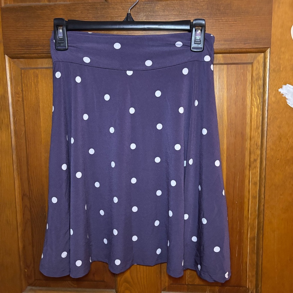 LuLaRoe Purple Midi Skirt with White polka Dots